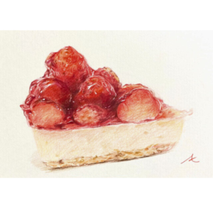 ペン画 ドローイングのおすすめ作品・人気作家 色鉛筆 苺 食べ物 苺タルト インテリア絵画 アート