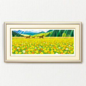 版画 のおすすめ作品・人気作家 緑 自然 花 黄色 fineart modernart Nature インテリアアート ファインアート モダンアート 午 花畑 額付き 額装品 馬 光輝く花畑（WA-069・60×30） インテリア絵画 アート