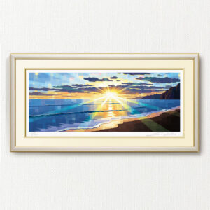 版画 のおすすめ作品・人気作家 海 自然 黄色 fineart modernart Nature インテリアアート ファインアート モダンアート 朝日 浜辺 青 額付き 額装品 浜辺の朝日（WA-070・60×30） インテリア絵画 アート