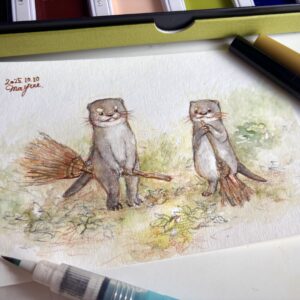 水彩画 のおすすめ作品・人気作家 カワウソ 魔法使いになれちゃうかも インテリア絵画 アート