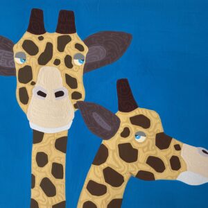 絵画 のおすすめ作品・人気作家 イラスト 動物 黄色 キリン 茶色 青 思惑 インテリア絵画 アート