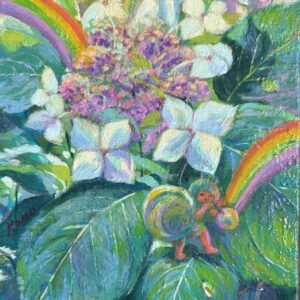 絵画 のおすすめ作品・人気作家 紫陽花，カタツムリ，蝸牛，虹，童画，メルヘン，ファンタジー，梅雨，可愛い，ヒーリングアート，絵本，子供，自然，妖精， hydrangea【SM】 インテリア絵画 アート