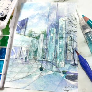 水彩画 のおすすめ作品・人気作家 風景 空色の街 インテリア絵画 アート