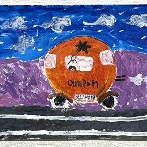 手描きイラスト のおすすめ作品・人気作家 オレンジカークラシックカー天使ドライブアクリルイラスト絵画手描き オレンジカーと天使の導き インテリア絵画 アート