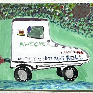 手描きイラスト のおすすめ作品・人気作家 夢マイカークラシックカーローラースケートアクリルイラスト絵画手描き 夢のマイカー ローラスケートカーだ！ インテリア絵画 アート