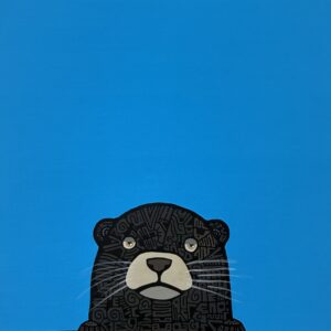 絵画 のおすすめ作品・人気作家 イラスト 動物 黒 カワウソ 青 見学者 1 インテリア絵画 アート