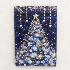 アクリル画 のおすすめ作品・人気作家 金箔 店舗 風景 クリスマス ゴールド オフィス ブルー 冬 青 紺 星 ツリー アート リビング 玄関　イルミネーション　夜空　ギフト　プレゼント　和紙　透明感 クリスマスツリー聖夜 P5号(アクリル原画) インテリア絵画 アート