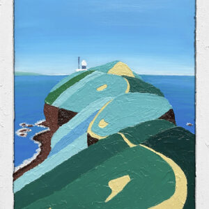 アクリル画 のおすすめ作品・人気作家 海 緑 シンプル テクスチャアート 灯台 青空 風景 灯台のある岬 インテリア絵画 アート