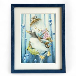 手描きイラスト のおすすめ作品・人気作家 海 ジェンツーペンギン ファンタジー ペンギン 動物の絵 夜空 水 泡 海の生き物 青 Into the deep sea インテリア絵画 アート