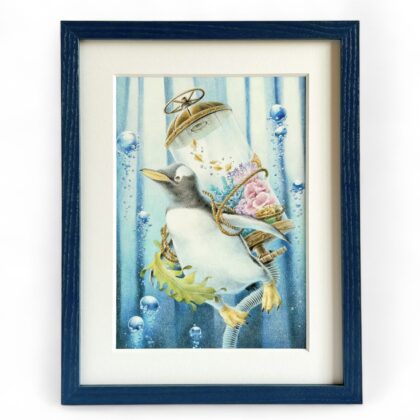 手描きイラスト のおすすめ作品・人気作家 海 ジェンツーペンギン ファンタジー ペンギン 動物の絵 夜空 水 泡 海の生き物 青 Into the deep sea インテリア絵画 アート