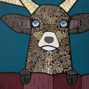 絵画 のおすすめ作品・人気作家 イラスト 動物 黒 茶色 青 鹿 見学の方 インテリア絵画 アート