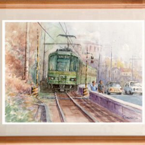 水彩画 のおすすめ作品・人気作家 水彩画原画風景画海湘南リゾート江ノ電 水彩画原画　江ノ電・海岸通りを走る　＃673 インテリア絵画 アート