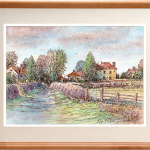 水彩画 のおすすめ作品・人気作家  水彩画原画　ひつじ牧場のある村　＃676 ある村 インテリア絵画 アート