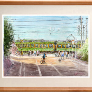 水彩画 のおすすめ作品・人気作家 水彩画原画風景画海湘南リゾート江ノ電 水彩画原画　江ノ電・鎌倉高校前駅踏切17　＃682 インテリア絵画 アート