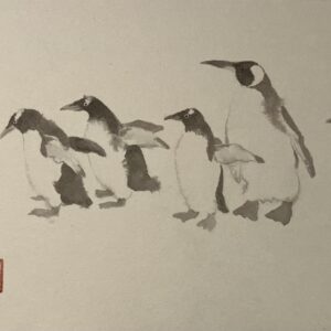 日本画 のおすすめ作品・人気作家 ペンギン　日本画　墨 仲間 インテリア絵画 アート