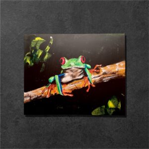 Uncategorized カエル動物アクリル画絵美術 アカメアマガエル インテリア絵画 アート