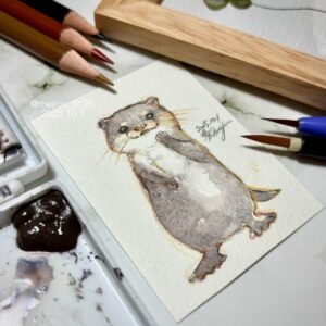 水彩画 のおすすめ作品・人気作家 コツメカワウソ 可愛いコツメカワウソ インテリア絵画 アート