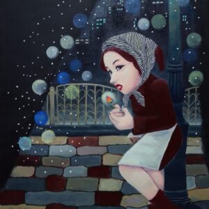 油絵 のおすすめ作品・人気作家 現代アート，ポップアート，油彩画，少女，マッチ売り，雪，街角， Play wih Fire インテリア絵画 アート