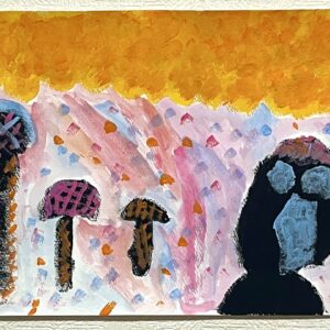 手描きイラスト のおすすめ作品・人気作家 モアイ像キノコ友情夕焼けアクリルイラスト絵画手描き モアイ像とキノコの友情と夕焼け インテリア絵画 アート