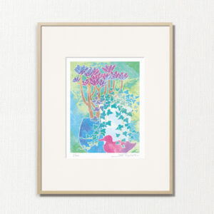 版画 のおすすめ作品・人気作家 ピンク 植物 緑 黄色 fineart modernart Nature インテリアアート パステルカラー ファインアート モダンアート 多肉植物 観葉植物 青 静物 額付き 額装品 カモの置物とアイビーと多肉植物（CP-004-4・半切） インテリア絵画 アート