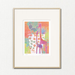 版画 のおすすめ作品・人気作家 ピンク 植物 緑 黄色 fineart modernart Nature インテリアアート キリン パステルカラー ファインアート モダンアート 多肉植物 観葉植物 青 静物 額付き 額装品 キリンの置物と多肉植物寄せ植え（CP-005-4・半切） インテリア絵画 アート