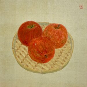 日本画 のおすすめ作品・人気作家 赤 りんご 果物 竹ザル 静物画 ザル上のりんご インテリア絵画 アート