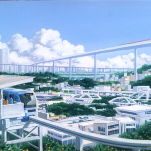 アクリル画 のおすすめ作品・人気作家 アクリル画 ファンタジー 未来都市 みかん畑と野菜工場のある風景（未来都市01） インテリア絵画 アート