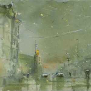 水彩画 のおすすめ作品・人気作家 沁みる雪雪舞街角香り光音 街角小雪 インテリア絵画 アート