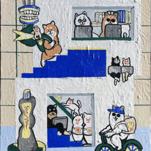 アクリル画 のおすすめ作品・人気作家 柴犬 shibainu 黒柴 しばいぬ 犬 豆柴 　dog ペット 猫　柴犬 　動物　夜　　　音楽 【原画：4号】柴犬が歯を磨きたくなるために（Make brushing fun） インテリア絵画 アート