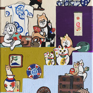 アクリル画 のおすすめ作品・人気作家 柴犬 shibainu 黒柴 しばいぬ 犬 豆柴 　dog ペット 猫　柴犬 　動物　夜　　　音楽 【原画：3号】古道具屋の柴犬達(Shiba dogs at an antique shop) インテリア絵画 アート