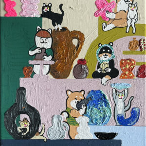 アクリル画 のおすすめ作品・人気作家 柴犬 shibainu 黒柴 しばいぬ 犬 豆柴 　dog ペット 猫　柴犬 　動物　夜　　　音楽 【原画：3号】柴の持ち寄り陶器祭（Shiba’s Pottery Festival） インテリア絵画 アート