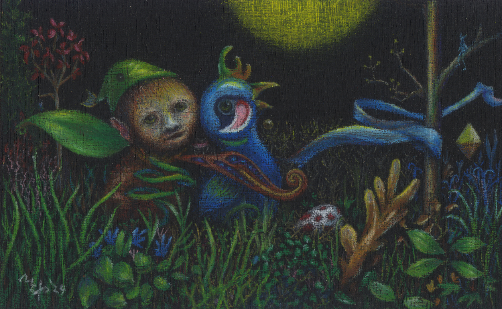 絵画 のおすすめ作品・人気作家 動物 鳥 ファンタジー 猿 生き物 月夜の攻防 インテリア絵画 アート