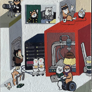 アクリル画 のおすすめ作品・人気作家 柴犬 shibainu 黒柴 しばいぬ 犬 豆柴 　dog ペット 猫　柴犬 　動物　夜　　　音楽 【原画：6号】プリンと柴犬の博士達（Pudding & the Shiba Doctor） インテリア絵画 アート