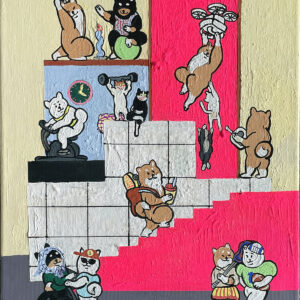 アクリル画 のおすすめ作品・人気作家 柴犬 shibainu 黒柴 しばいぬ 犬 豆柴 　dog ペット 猫　柴犬 　動物　夜　　　音楽 【原画：6号】柴犬GYM・24時（Shiba Gym・24h） インテリア絵画 アート