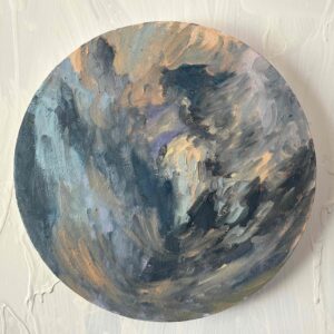 絵画 のおすすめ作品・人気作家 油彩画 風景画 空 直径30㎝「画家の家の上空3」油彩・絵画・原画・丸形・アートパネル インテリア絵画 アート