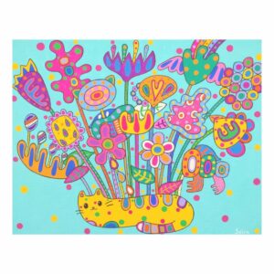 アクリル画 のおすすめ作品・人気作家 猫 花 カラフル 花瓶 ねこ花ポップ インテリア絵画 アート