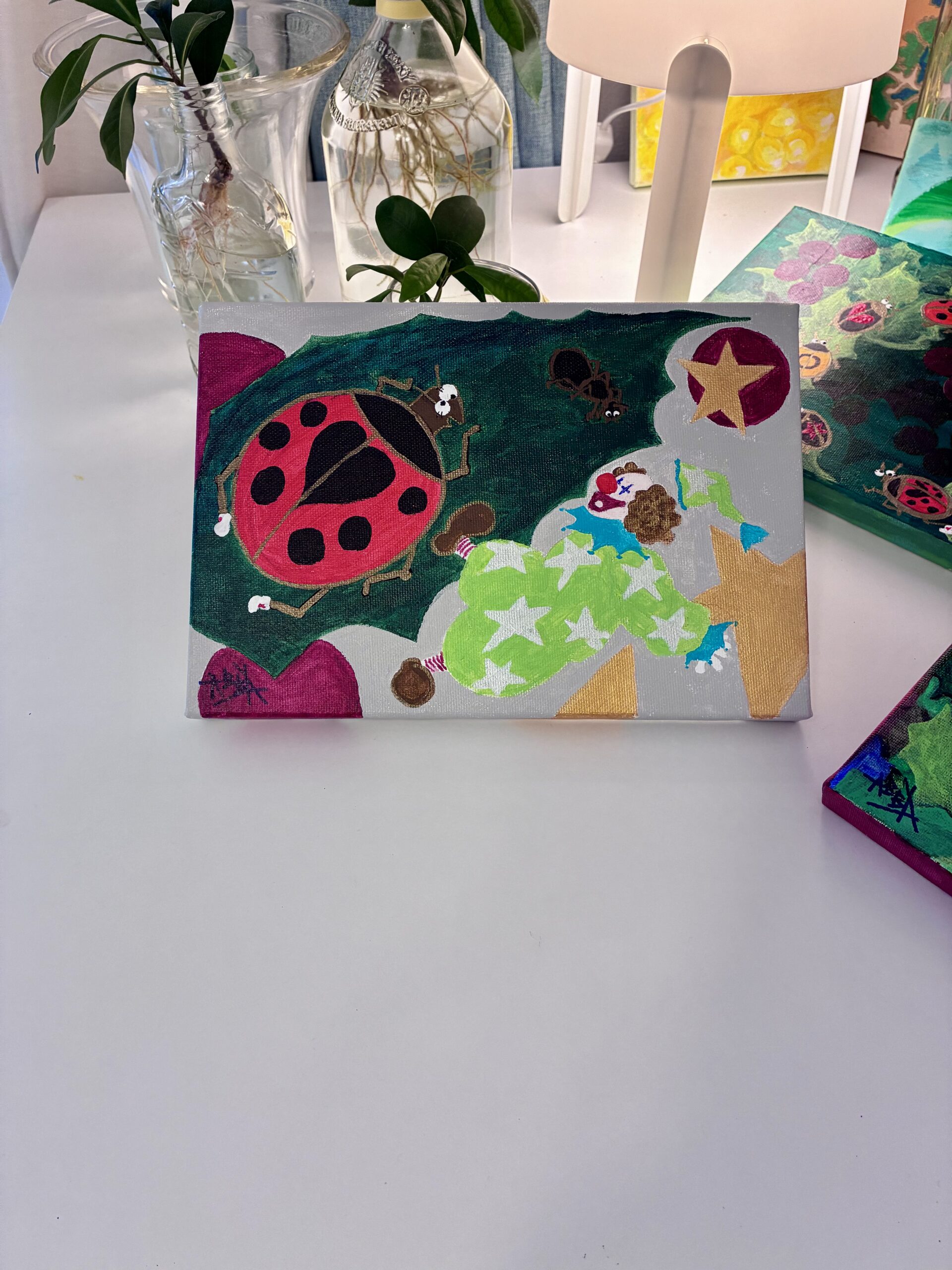 アクリル画 のおすすめ作品・人気作家 てんとう虫 ピエロ メルヘン what happened!? インテリア絵画 アート