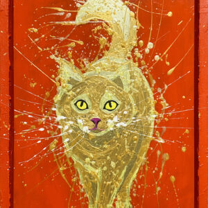 アクリル画 のおすすめ作品・人気作家 動物 猫 赤 ゴールド ネコ ポップアート 朱色 金 ゴールデンニャンコ インテリア絵画 アート