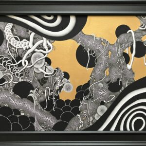 ペン画 ドローイングのおすすめ作品・人気作家 自然　植物　黒　金　抽象画　細密画 馥郁たる共生 インテリア絵画 アート