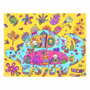 アクリル画 のおすすめ作品・人気作家 花 カラフル 恐竜 お花ザウルスでお出かけ インテリア絵画 アート