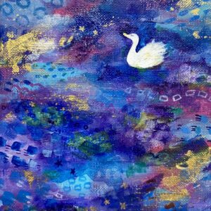 アクリル画 のおすすめ作品・人気作家 抽象画 鳥 絵画 青 ある夜としろいとり インテリア絵画 アート