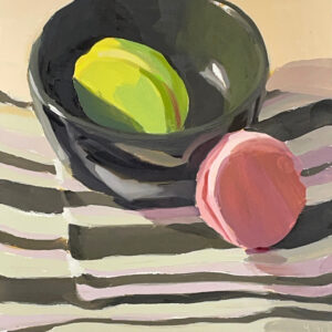 油絵 のおすすめ作品・人気作家 油彩 油絵 静物画 Black Bowl with Two Macarons on a Striped Cloth インテリア絵画 アート