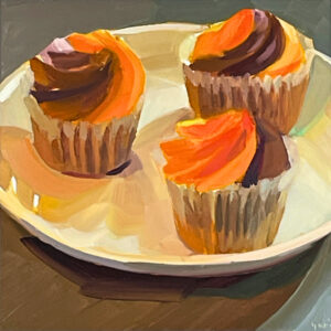 油絵 のおすすめ作品・人気作家 油彩 油絵 静物画 Three Cupcakes with Purple and Orange Frosting インテリア絵画 アート