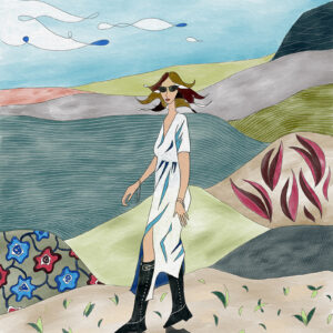 絵画 のおすすめ作品・人気作家 イラスト 女性 blue landscape Portreit wind デジタルアート ポートレイト 青 風景 A windy landscape インテリア絵画 アート