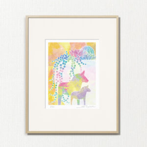 版画 のおすすめ作品・人気作家 ピンク 植物 緑 黄色 fineart modernart Nature インテリアアート パステルカラー ファインアート モダンアート 北欧 午 多肉植物 観葉植物 静物 額付き 額装品 馬 ウマの置物と多肉植物寄せ植え（PP-001-4・半切） インテリア絵画 アート