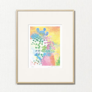 版画 のおすすめ作品・人気作家 ピンク 植物 緑 黄色 fineart modernart Nature インテリアアート パステルカラー ファインアート モダンアート 多肉植物 観葉植物 静物 額付き 額装品 如雨露と多肉植物寄せ植え（CP-003-4・半切） インテリア絵画 アート