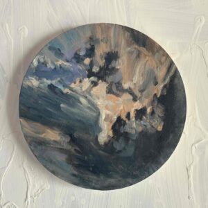 油絵 のおすすめ作品・人気作家 油彩 円形 雲 風景 直径30㎝「空の様子２」油彩・絵画・原画・丸形・アートパネル インテリア絵画 アート