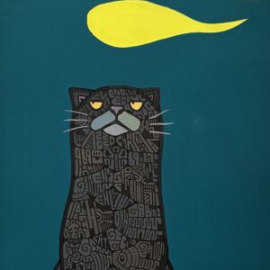 絵画 のおすすめ作品・人気作家 イラスト 動物 猫 緑 黄色 黒 流れる インテリア絵画 アート