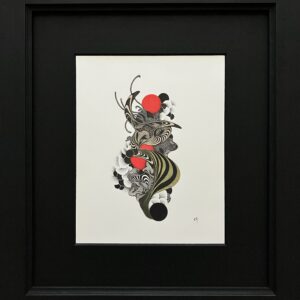 ペン画 ドローイングのおすすめ作品・人気作家 抽象画　黒　赤　金　サイケデリック　psychedelic abstract no title 6 インテリア絵画 アート