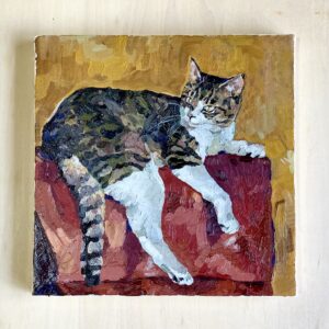 油絵 のおすすめ作品・人気作家 猫　油絵 赤いソファの上 インテリア絵画 アート